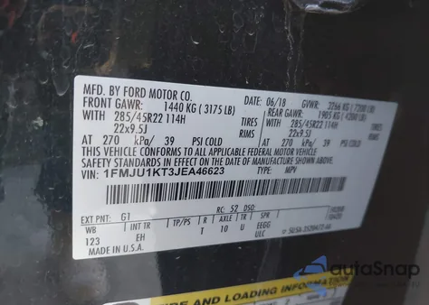 2018 Ford Expedition Limited from USA, damaged, VIN 1FMJU1KT3JEA46623